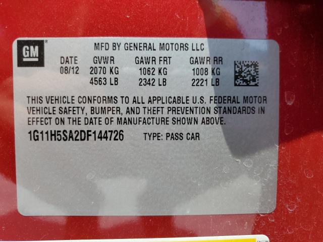 1G11H5SA2DF144726 - 2013 CHEVROLET MALIBU LTZ წითელი ფოტო 12