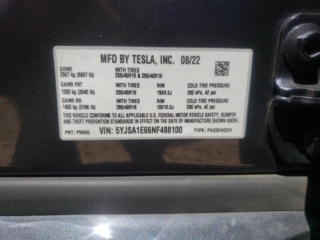 5YJSA1E66NF488100 - 2022 TESLA MODEL S Boz foto 12