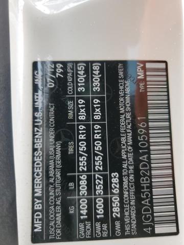 4JGDA5HB2DA105961 - 2013 MERCEDES-BENZ ML 350 4MATIC WHITE photo 13