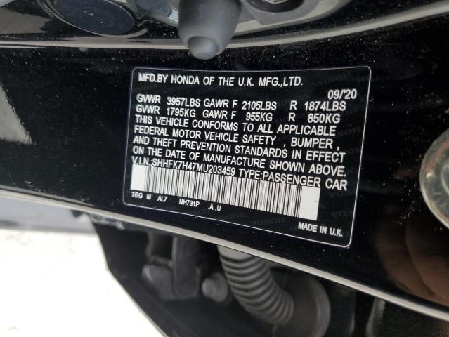 SHHFK7H47MU203459 - 2021 HONDA CIVIC SPORT 黑色 照片 13