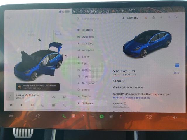 5YJ3E1EB7KF442471 - 2019 TESLA MODEL 3 BLUE photo 9