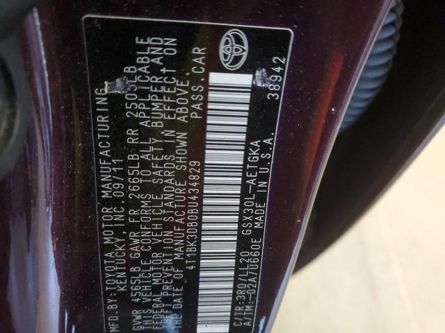 4T1BK3DB0BU434829 - 2011 TOYOTA AVALON BASE 勃艮第红 照片 12