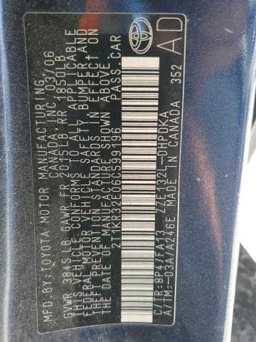 2T1KR32E06C599196 - 2006 TOYOTA COROLLA MA XR BLUE photo 12