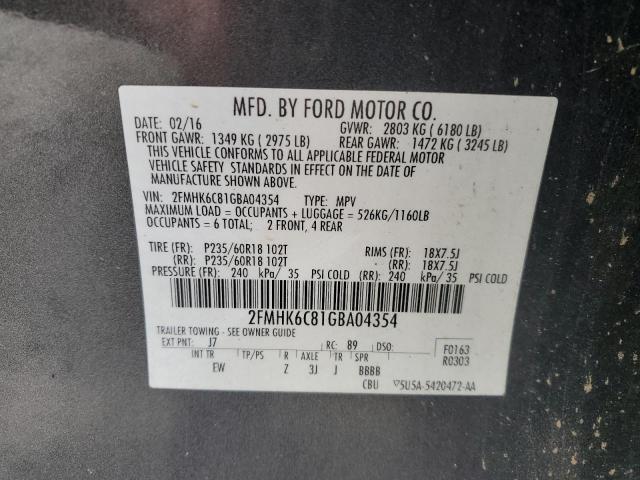 2FMHK6C81GBA04354 - 2016 FORD FLEX SEL GRAY photo 13