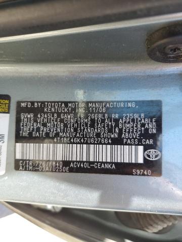 4T1BE46K47U627664 - 2007 TOYOTA CAMRY CE GRAY photo 12