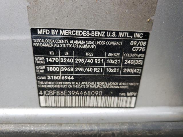 4JGBF86E39A468090 - 2009 MERCEDES-BENZ GL 550 4MATIC SILVER photo 12