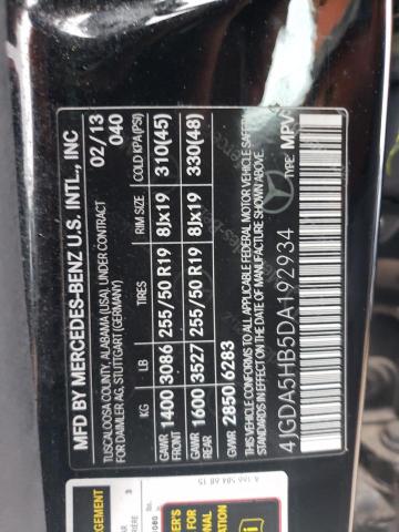 4JGDA5HB5DA192934 - 2013 MERCEDES-BENZ ML 350 4MATIC BLACK photo 12