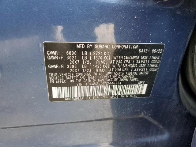 4S4WMAJD3N3446554 - 2022 SUBARU ASCENT ONYX EDITION BLUE photo 13