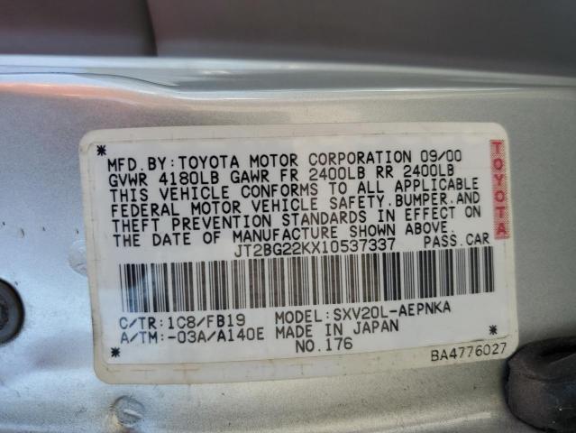 JT2BG22KX10537337 - 2001 TOYOTA CAMRY CE SILVER photo 12