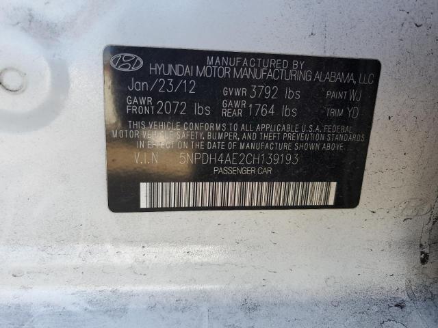 5NPDH4AE2CH139193 - 2012 HYUNDAI ELANTRA GLS WHITE photo 13