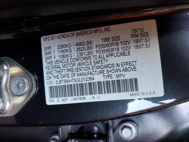 5J8TB4H75GL012364 - 2016 ACURA RDX ADVANCE GRAY photo 12