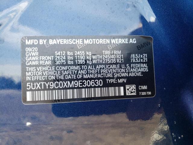 5UXTY9C0XM9E30630 - 2021 BMW X3 XDRIVEM40I BLUE photo 12