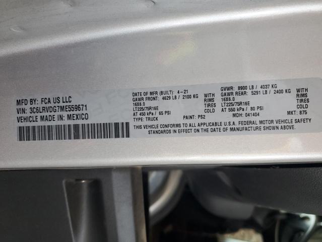 3C6LRVDG7ME559671 - 2021 RAM PROMASTER 2500 HIGH ვერცხლისფერი ფოტო 12