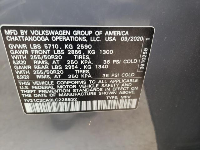 1V21C2CA3LC228832 - 2020 VOLKSWAGEN ATLAS CROS SE GRAY photo 13