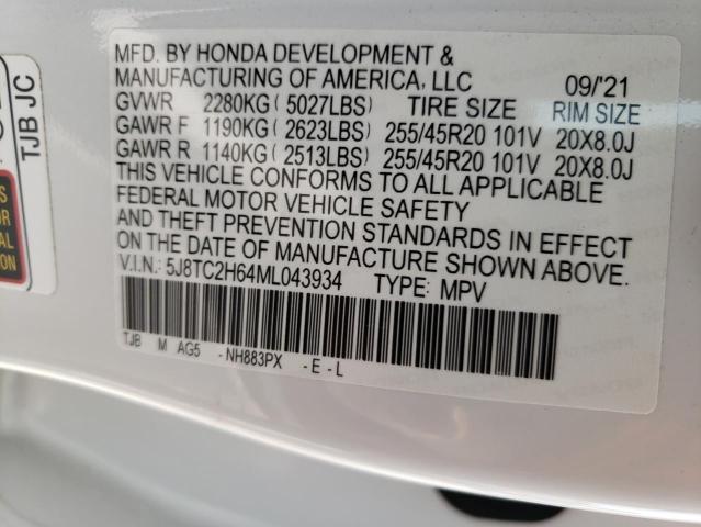 5J8TC2H64ML043934 - 2021 ACURA RDX A-SPEC WHITE photo 12