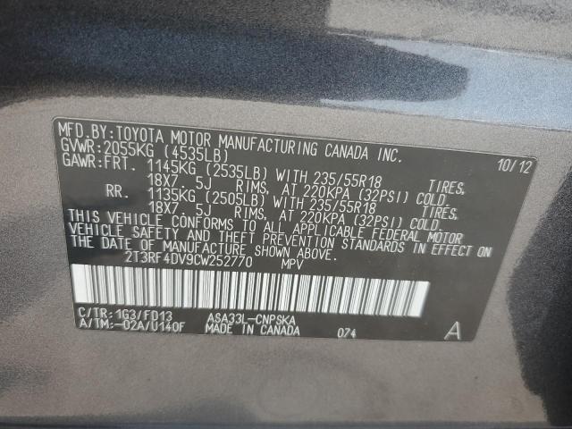 2T3RF4DV9CW252770 - 2012 TOYOTA RAV4 SPORT GRAY photo 13