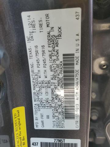 5TFJU4GN8FX073232 - 2015 TOYOTA TACOMA DOUBLE CAB PRERUNNER GRAY photo 12