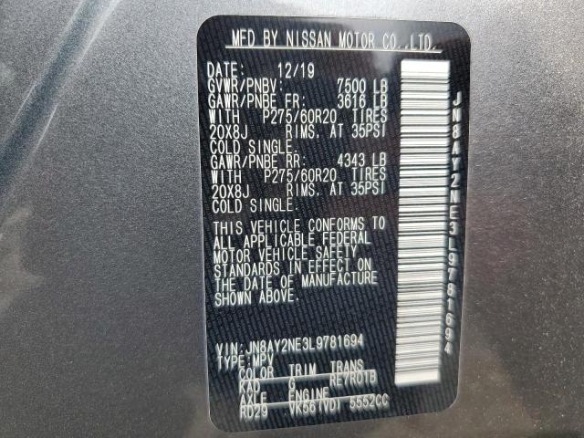 JN8AY2NE3L9781694 - 2020 NISSAN ARMADA PLATINUM GRAY photo 14