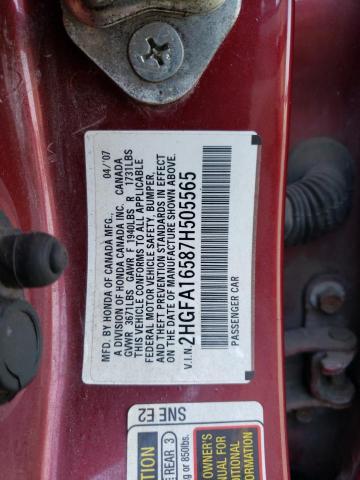 2HGFA16587H505565 - 2007 HONDA CIVIC LX BURGUNDY photo 13