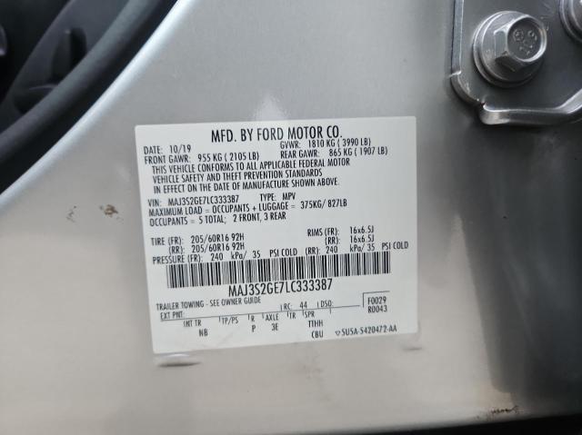 MAJ3S2GE7LC333387 - 2020 FORD ECOSPORT SE Argent photo 10