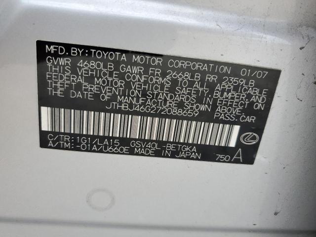 JTHBJ46G272088659 - 2007 LEXUS ES 350 SILVER photo 12