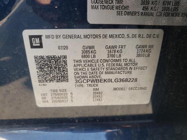 3GCPWBEK0LG368228 - 2020 CHEVROLET 1500 C1500 CUSTOM BLUE photo 10