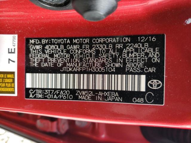 JTDKARFP1H3005104 - 2017 TOYOTA PRIUS PRIM 红色 照片 12