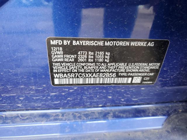 WBA5R7C5XKAE82856 - 2019 BMW 330XI BLUE photo 12