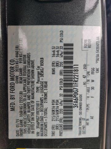 3FA6P0G71FR221811 - 2015 FORD FUSION S GRAY photo 13