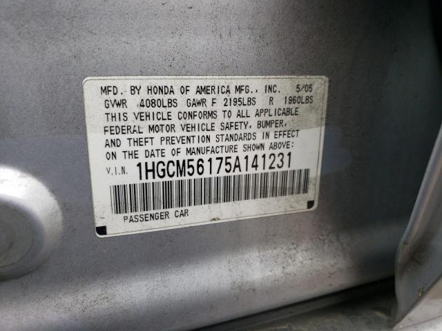 1HGCM56175A141231 - 2005 HONDA ACCORD DX SILVER photo 12