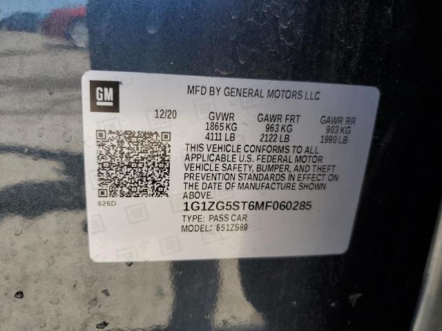 1G1ZG5ST6MF060285 - 2021 CHEVROLET MALIBU RS 灰色 照片 12