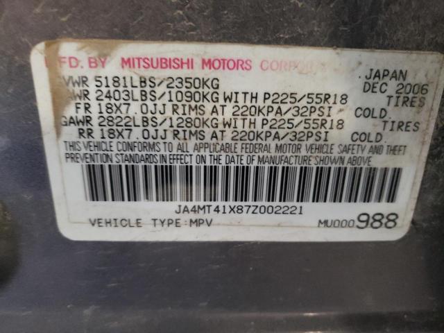 JA4MT41X87Z002221 - 2007 MITSUBISHI OUTLANDER XLS GRAY photo 13