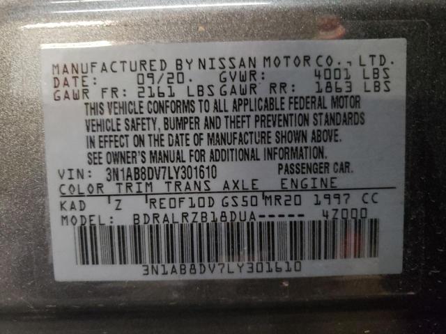 3N1AB8DV7LY301610 - 2020 NISSAN SENTRA SR GRAY photo 10