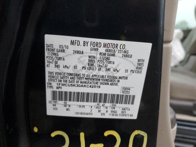 1FMCU5K30AKC42519 - 2010 FORD ESCAPE HYBRID GRAY photo 12