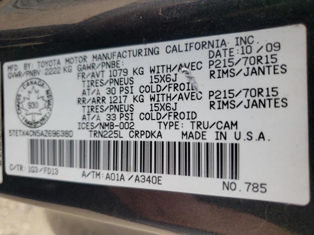 5TETX4CN5AZ696380 - 2010 TOYOTA TACOMA ACCESS CAB ნაცრისფერი ფოტო 12