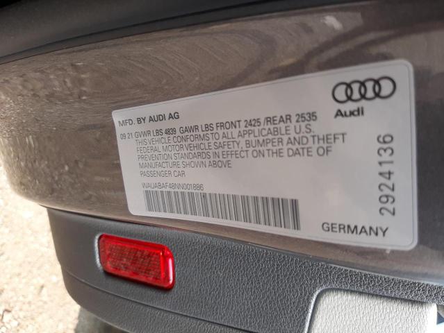 WAUABAF48NN001886 - 2022 AUDI A4 PREMIUM 40 GRAY photo 10