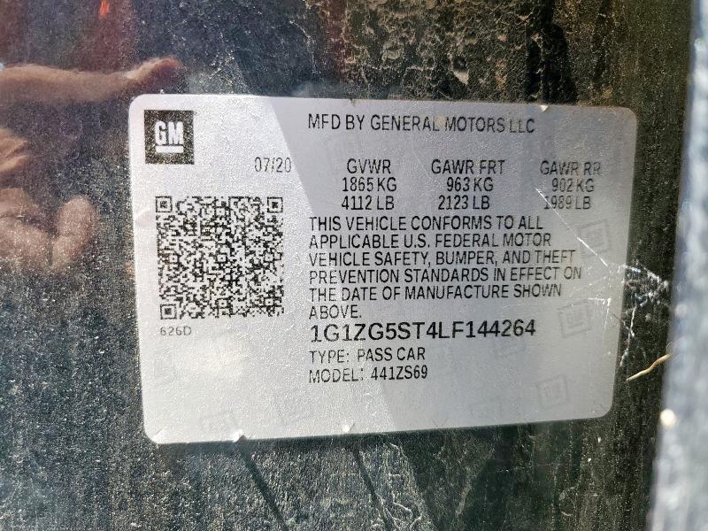 1G1ZG5ST4LF144264 - 2020 CHEVROLET MALIBU RS BLACK photo 12