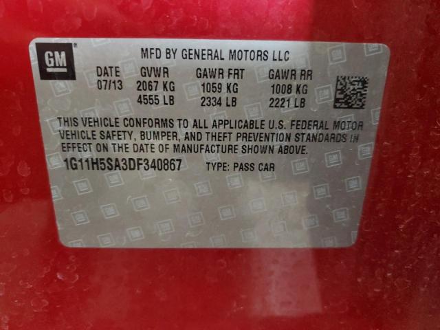 1G11H5SA3DF340867 - 2013 CHEVROLET MALIBU LTZ 红色 照片 12