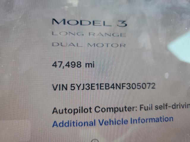 5YJ3E1EB4NF305072 - 2022 TESLA MODEL 3 BLUE photo 9