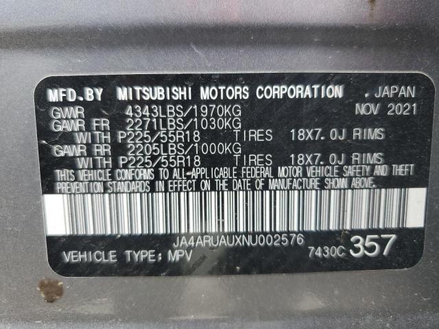 JA4ARUAUXNU002576 - 2022 MITSUBISHI OUTLANDER ES GRAY photo 13
