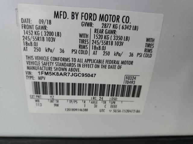 1FM5K8AR7JGC95047 - 2018 FORD EXPLORER POLICE INTERCEPTOR 白色 照片 13