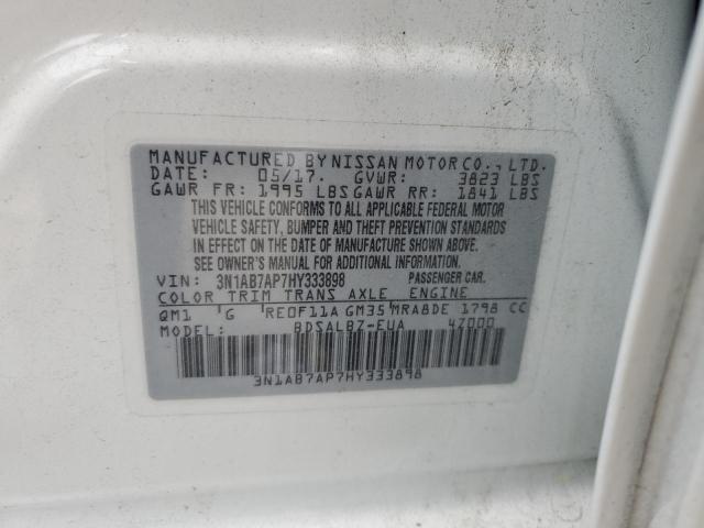 3N1AB7AP7HY333898 - 2017 NISSAN SENTRA S WHITE photo 12