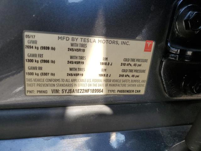 5YJSA1E22HF189964 - 2017 TESLA MODEL S Գրաֆիտ լուսանկար 12