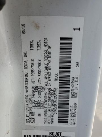 5TFCY5F19JX023790 - 2018 TOYOTA TUNDRA DOUBLE CAB SR/SR5 WHITE photo 13