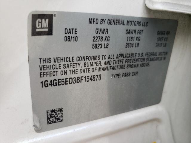 1G4GE5ED3BF154870 - 2011 BUICK LACROSSE CXS WHITE photo 12