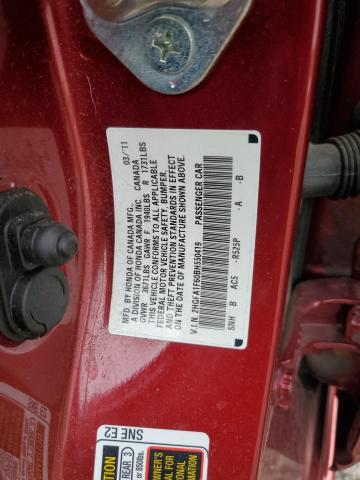 2HGFA1F60BH550419 - 2011 HONDA CIVIC LX-S Կարմիր լուսանկար 12