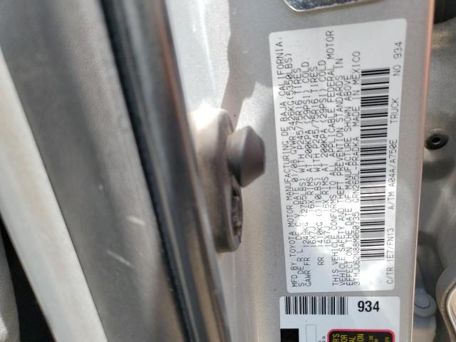 3TMJU62N88M060735 - 2008 TOYOTA TACOMA DOUBLE CAB PRERUNNER SILVER photo 12