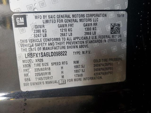 LRBFX1SA6LD098822 - 2020 BUICK ENVISION PREFERRED BLACK photo 12