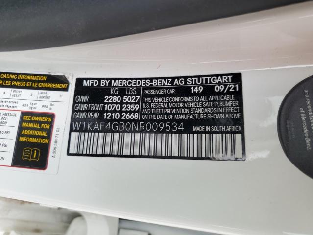 W1KAF4GB0NR009534 - 2022 MERCEDES-BENZ C 300 WHITE photo 13