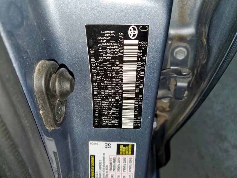 5YFB4MDE2PP034368 - 2023 TOYOTA COROLLA LE Azul foto 12